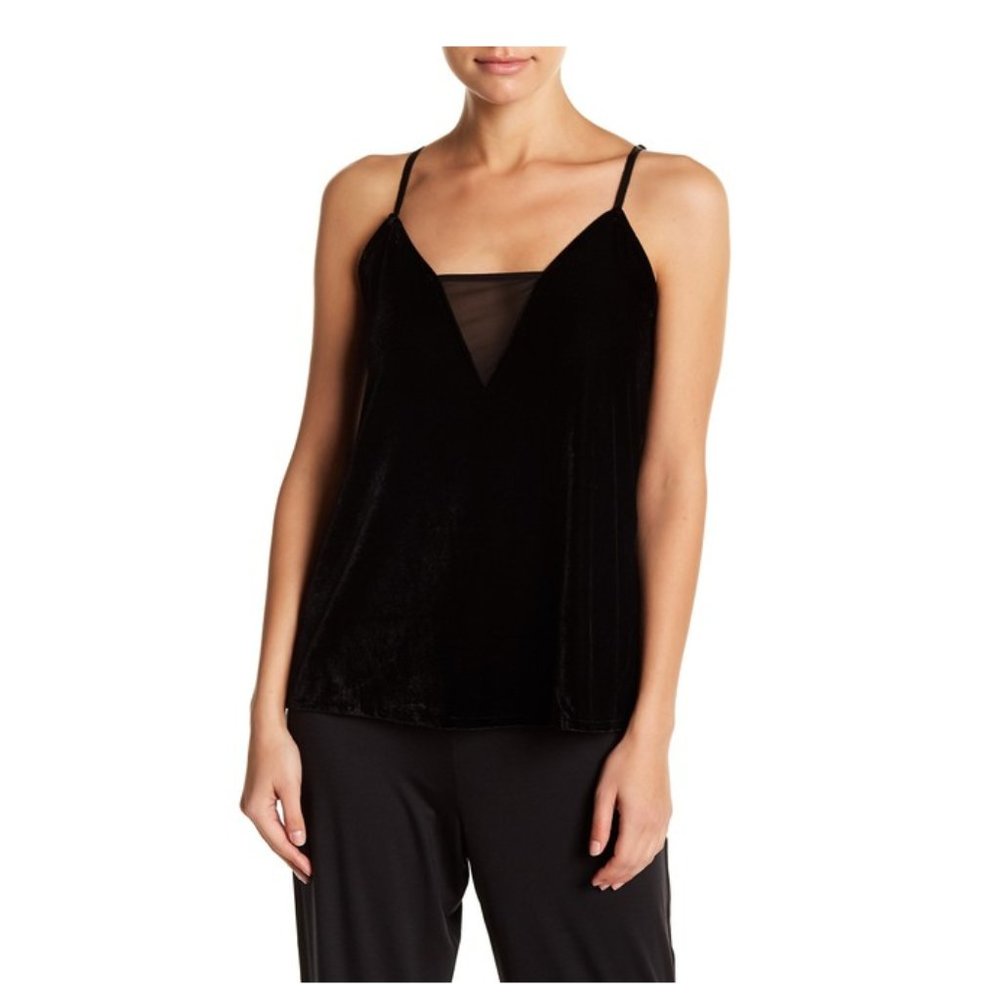 FELINA RADIANT BLACK VELVET CAMI SHEER MESH NEW TAGS SMALL